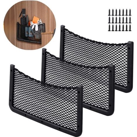 Filet de rangement extensible pour voiture – Lot de 3 – 40 x 20 cm – Nylon et PP – Installation facile avec vis incluses – Pour véhicules et maison (1/5)