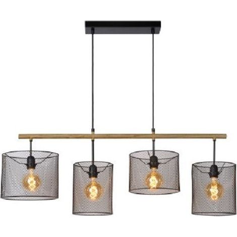 Lampe suspendue à 4 lumières Baskett noir avec bois - 45459/04/30 (1/4)