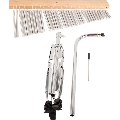 Carillon éolien en alliage d'aluminium argenté, support bois et trépied, 36 lames mélodiques, cloche à vent décorative pour jardin. (1/5)