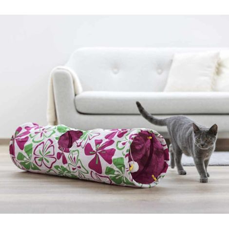 Tunnel per gatti KERBL multicolore 3 aperture con palla in peluche 90 x Ø25 cm nylon metallo