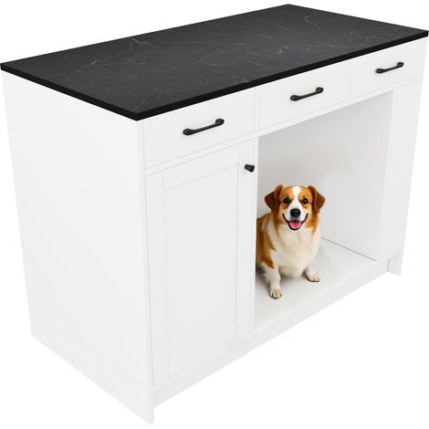 Îlot de cuisine avec 3 tiroirs, tablette réglable, grand espace pour animaux, 120 x 60 x 90 cm, blanc (1/5)