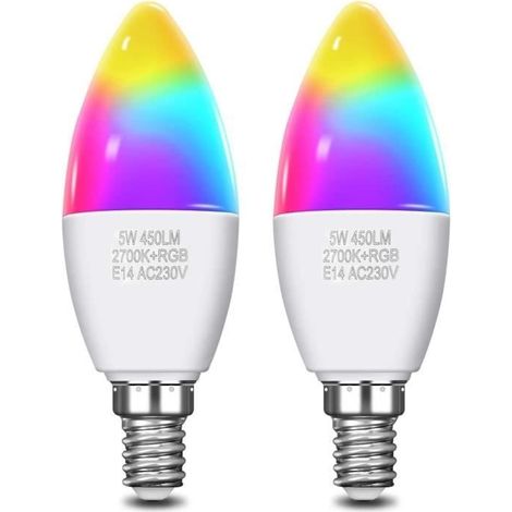 Ampoule LED Intelligente WiFi Smart Ampoule Connectée Multicolore RGB E14 C37 5W 450LM - KINGSO