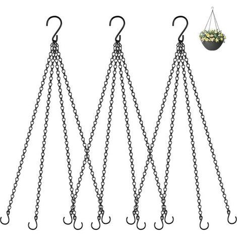 Hängekorb Set Pflanzenketten Hängepflanzen Längenverstellbar 3 teilig, 57 cm Schwarz (1/5)