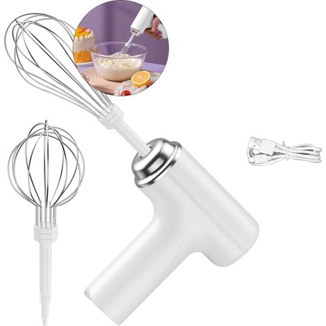 Frullatore elettrico senza fili, frullatore elettrico portatile a mano, adatto per impastare pretzel, torte, uova, impasti e altri alimenti - bianco.