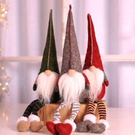 Lot de 3 figurines en peluche de Noël, décorations de Noël GNOME en peluche