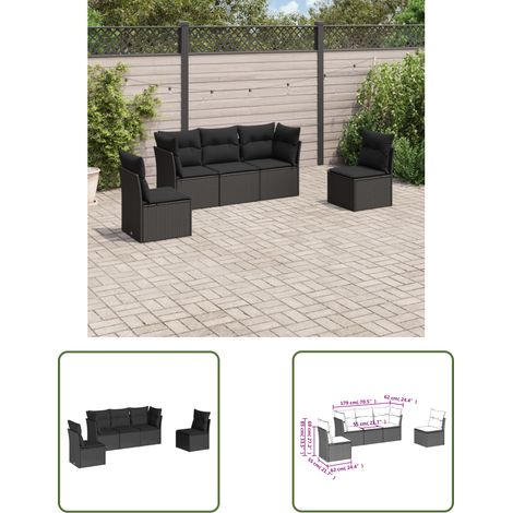 The Living Store Salon de jardin 5 pcs avec coussins noir résine tressée - Salon De Jardin - Mobilier De Jardin - Canapé Extérieur - Ensemble Salon De Jardin - Résine Tressée (1/3)