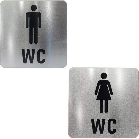 2 Articles 12 x 12 cm Plaque Toilettes WC Hommes Femmes, Fabriqué en Acier Inoxydable Résistant au Soleil et à l'eau, ce Panneau Argenté pour Toilettes Convient aux Toilette Publiques. (1/5)