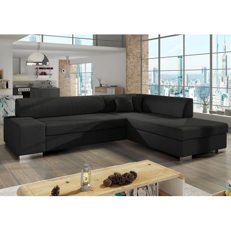 Canapé convertible moderne angle droit tissu noir Plazo 278cm (1/5)