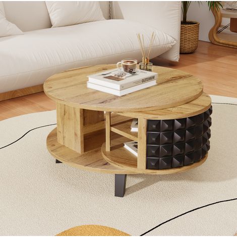 Couchtisch aus Spanplatte in Natur und Schwarz, drehbares 360°-Fach, 85,2 x 80 x 45,2 cm (1/5)