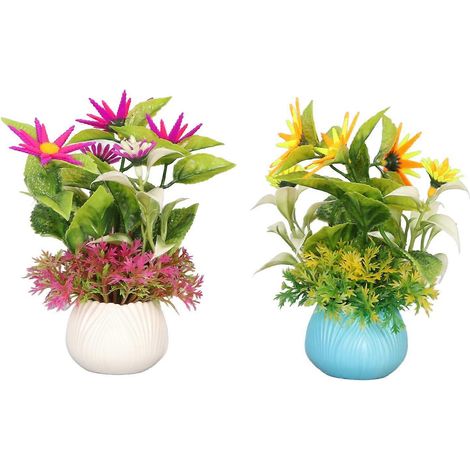Lot de 2 plantes artificielles pour aquarium, fleurs en silicone, pots en résine réutilisables, décorations pour aquarium. (1/3)