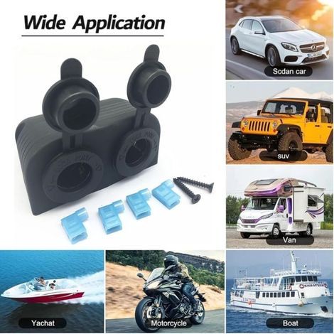 Cargador doble de 12V-24V para montaje en superficie con toma para encendedor de cigarrillos – Para barcos, coches y motocicletas – Negro (1/5)