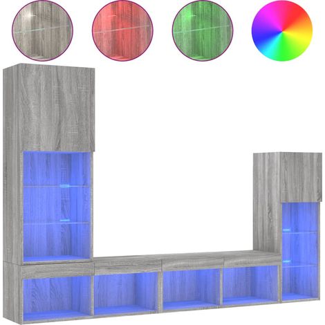 Maison Exclusive - 4-tlg. Wohnwand mit LED-Beleuchtung Grau Sonom (1/5)