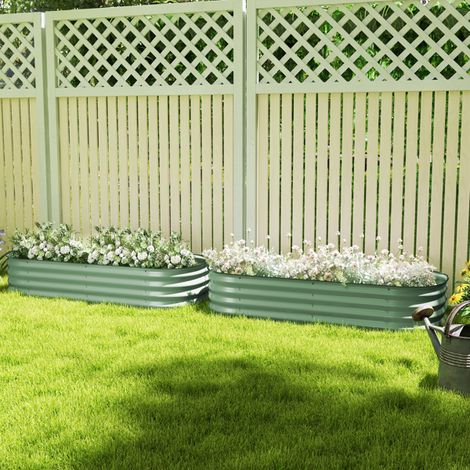 Versatile Galvanised Steel Raised Garden Bed - Adjustable Shape, Open Bottom, Easy Assembly, Sturdy Outdoor Planter in Green (1/5)