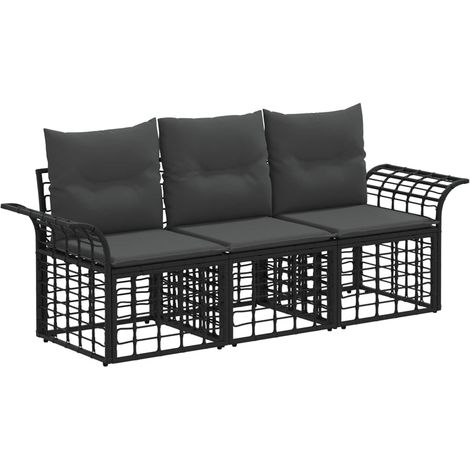 Conjunto de sofás de exterior 3 pcs Negro y Gris oscuro vidaXL (1/5)