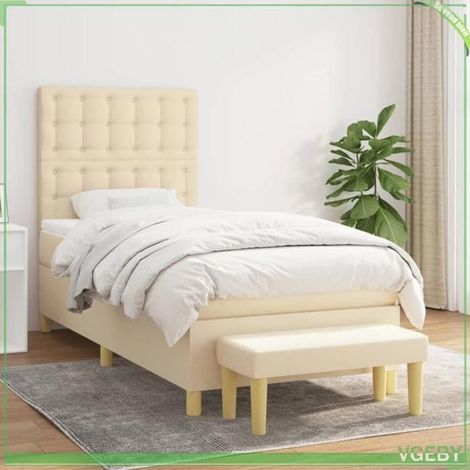 Lit avec sommier et matelas - Modèle 3137442 - 90x190 cm - Tissu crème - Matelas 20 cm ressorts ensachés (1/5)