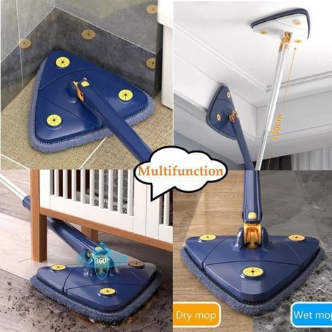 Vadrouille de Nettoyage Triangle Réglable Balai de Nettoyage Rotatif à 360 Telescopic Triangular Mop avec Compression BALAI (1/4)
