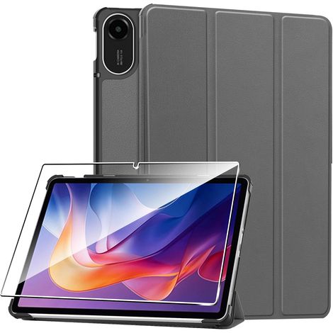 Coque Compatible avec Xiaomi Redmi Pad 2 11" 2025 + 1 Pièces Protection Écran Verre Trempé,Couverture Intelligente Housse Etui Cuir Coque avec Support -Gris (1/5)