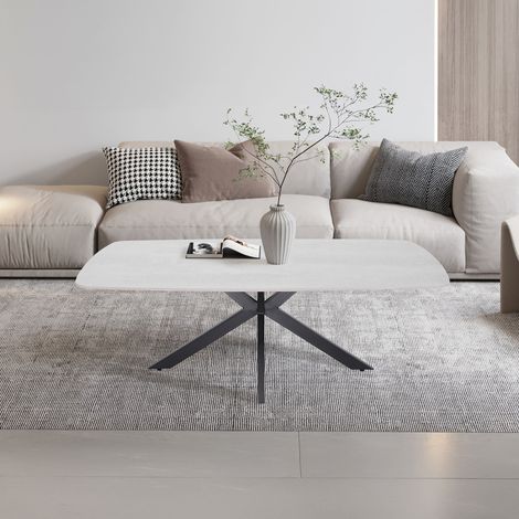 Table basse 130x70x45 cm en pierre gris clair frittée et métal - ATREIDE