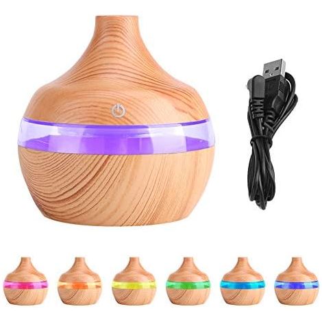 300ML Wood Humidifier Cool Air Mist Oil Aroma Diffuser LED Colorful Night Light with USB Cable for Home Office Car Spa Yoga Kid's Room (1/5)