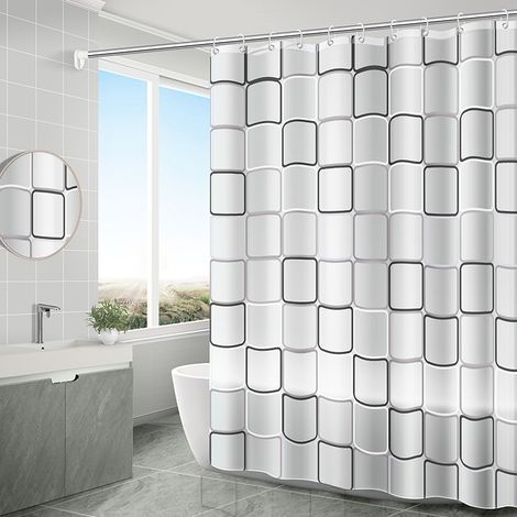 Rideau de douche sans perçage, à carreaux, en PEVA, résistant aux moisissures, imperméable, 150 x 180 cm