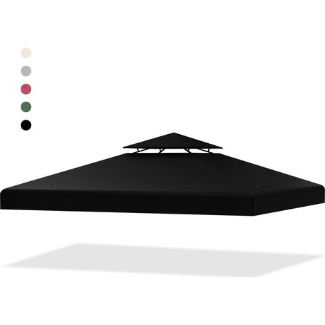 Toile de Rechange Double Toit pour Pavillon de Jardin 3 x 3 M en Polyester Impérméable Haute densité 160g/m², Toile de Toit pour Tonnelle Tente (Noir)