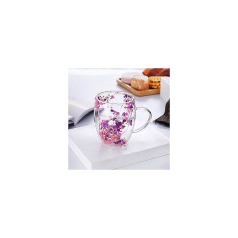 Set mit 3 doppelwandigen Tassen aus gehärtetem Glas, 350 ml – Design mit Trockenblumen – Für Cappuccino, Latte und Tee (1/5)