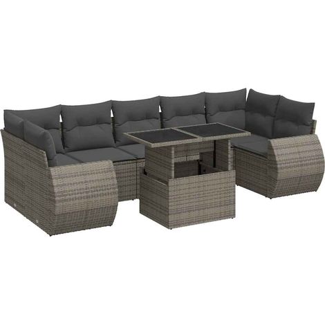 vidaXL Set Divano da Giardino 8 pz con Cuscini Grigio in Polyrattan (1/5)