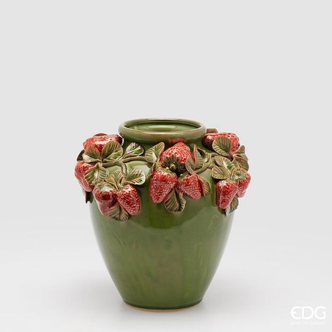 EDG Enzo De Gasperi Vaso Freaky Fragole Anfora H 26,5 Cm D 27 Cm Ceramica Waterproof Green Red
