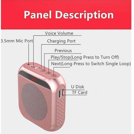 Amplificateur vocal portable avec casque-micro filaire et haut-parleur rechargeable (noir) (1/4)