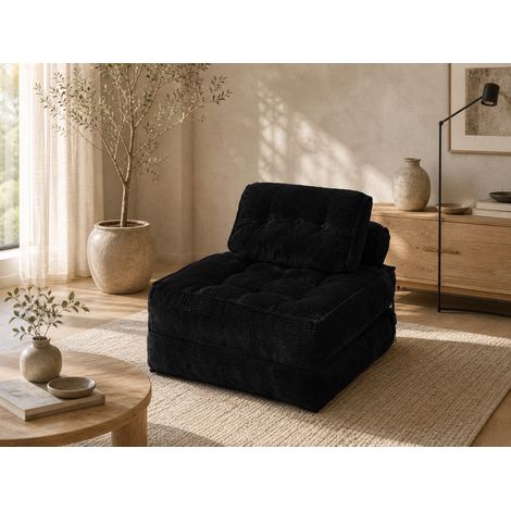 Fauteuil Lounge Ergonomique Pliable Sofa Lit Velours Côtelé Doux 3 Modes d'Utilisation Noir (1/5)
