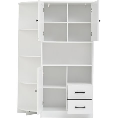 Armoire d’angle 10435155cm, vitrine de salon avec 3 armoires + 2 tiroirs, bibliothèque de salon, meuble haut et highboard avec 14 espaces de rangement au total, bibliothèque, buffet, blanc (1/5)