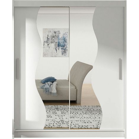 Armoire Closico 134, Blanc, 200x150x58cm, Portes d'armoire: Coulissantes, Nombre d'étagères: 5 (1/4)