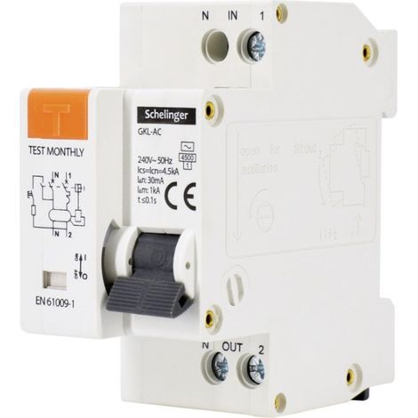 Interruptor automático RCBO 2P C 25A 30mA TIPO AC Schelinger (1/5)