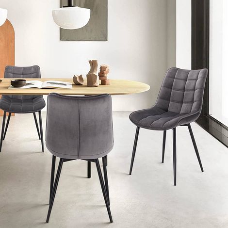 WOLTU 6 x Esszimmerstühle 6er Set Esszimmerstuhl Küchenstuhl Polsterstuhl Design Stuhl mit Rückenlehne, mit Sitzfläche aus Samt, Gestell aus Metall, Dunkelgrau (1/4)
