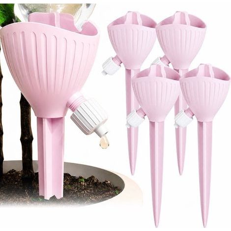 Système d'arrosage goutte à goutte réglable (4 pièces) - Idéal pour les plantes d'intérieur. de balcon et de jardin - Arrosage automatique avec vannes de contrôle - Tuteurs auto-arrosants - Rose (1/5)