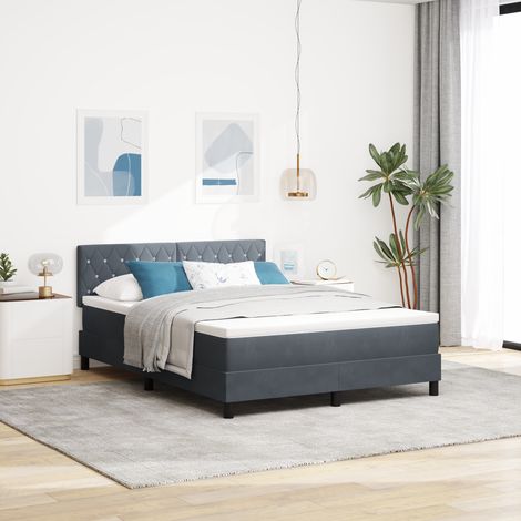 Box Spring Bed with Headboard Dark grey 160 x 200 cm Velvet vidaXL (1/5)