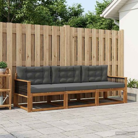 vidaXL Set di divani da esterno con cuscino 3 pcs Naturale e (1/4)