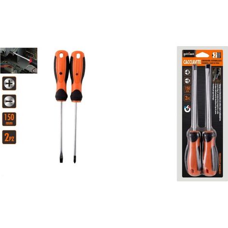 Trade Shop - Set 2 Pz Cacciavite Giraviti Con Punta Magnetica A Taglio E A Croce 150 Mm 97210 - (1/2)