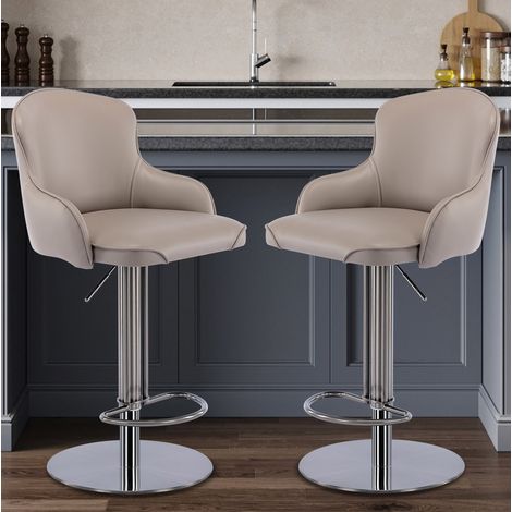 Lot de 2 chaises de bar pivotantes 360° avec dossier, hauteur réglable, en acier inoxydable gris, pour cuisine, salle à manger et bar (1/5)