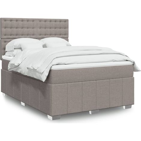 Cama box spring con colchón tela gris taupe 140x190 cm (1/5)