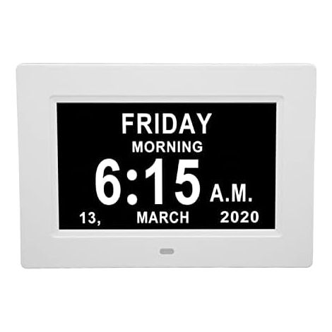 Horloge calendrier numérique 7 pouces - 8 langues auto-dimmable - Jour date mois sans abréviation - Senior 110-240V (1/5)