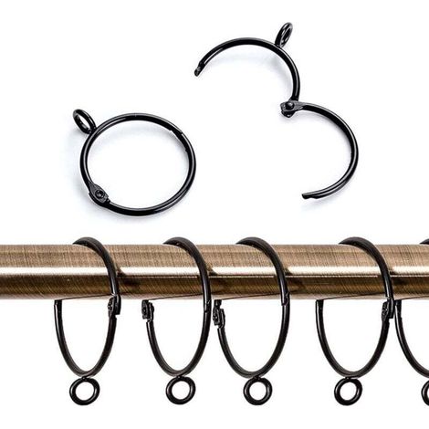 AMXCNOY Packung mit 20 Metall-Gardinenringen, offene und geschlossene Aufhängehaken für Gardinen und Gardinenstangen, 50 mm Innendurchmesser (1/4)