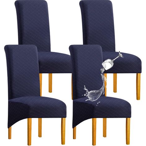 Housses de Chaise 4pcs Diamond Lattice Stretch Imperméable XL Bleu Foncé (1/5)