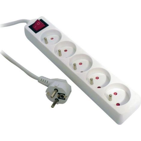 Bloc Multiprise 5 Prises 2P+T 16A Avec Interrupteur - Câble HO5VVF 3G1mm 1m - Certifié NF Sécurité Enfant - Puissance 3680W 230V - Blanc Rose - 1 Pièce (1/3)