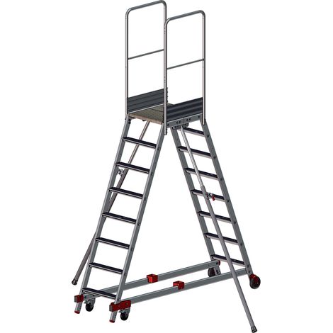 PROVOST - Escabeau roulant aluminium inox - 8 marches - Double accès