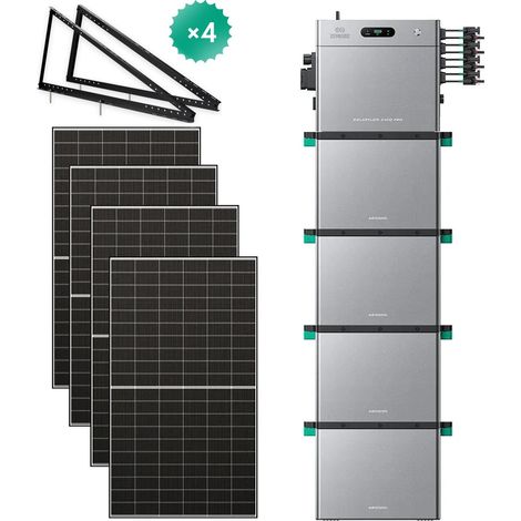 Zendure SolarFlow 2400 Pro - Batterie Solaire 2400W AC, PV 4800W, 2.4-16.8kWh, Plug & Play, IP65, avec 4xAB3000L (11.52 kWh), avec 500Wx4 Panneau Bifacial, avec 8x supports