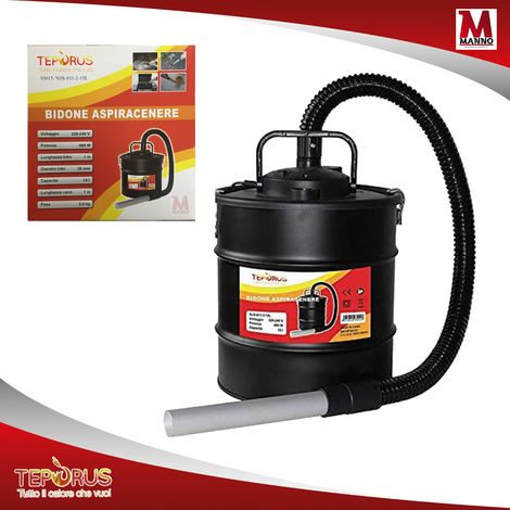 Bidone Aspiracenere 800W 15 litri Fusto e Tubo aspirazione in acciaio Filtro Hepa - Fuocovivo (1/4)