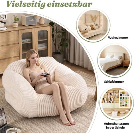 Fauteuil poire adulte 116x110x61 cm beige, sans montage, revêtement en tissu côtelé MEUBLIV (1/5)