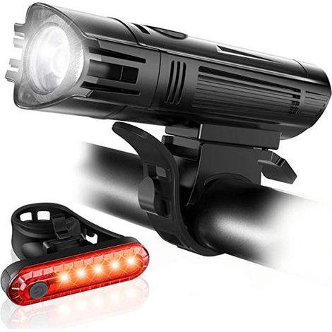 Lot de 2 éclairages vélo ultra lumineux, lampe avant et arrière LED rechargeable USB, batterie lithium 2000mAh, étanche, 4 modes d'éclairage pour VTT et route (1/5)