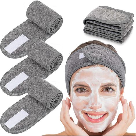 Lot de 4 bandeaux de spa, bandeau de maquillage pour les cheveux, bandeau extensible en tissu éponge pour le sport, le yoga et la douche-GREY
